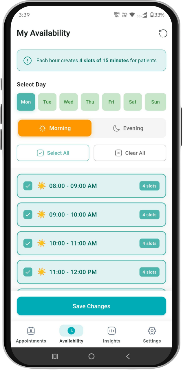 Doctor app availability settings