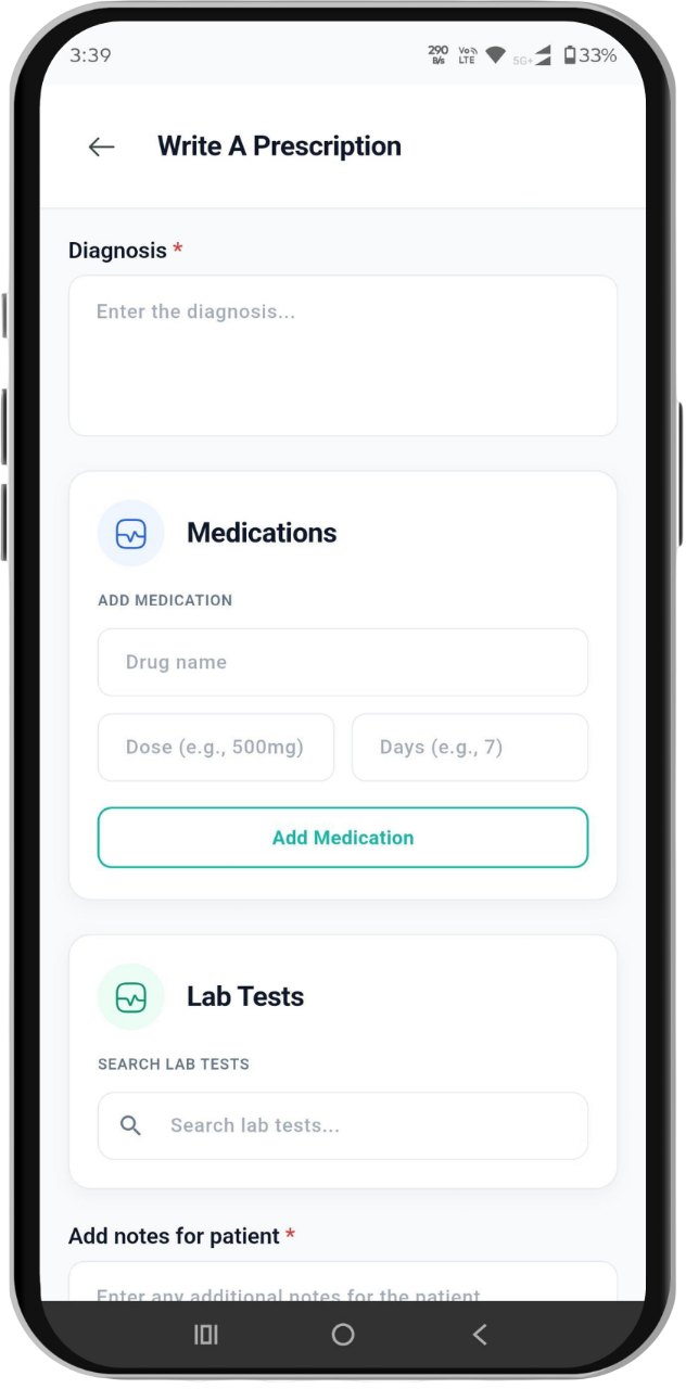 Doctor app prescription writing